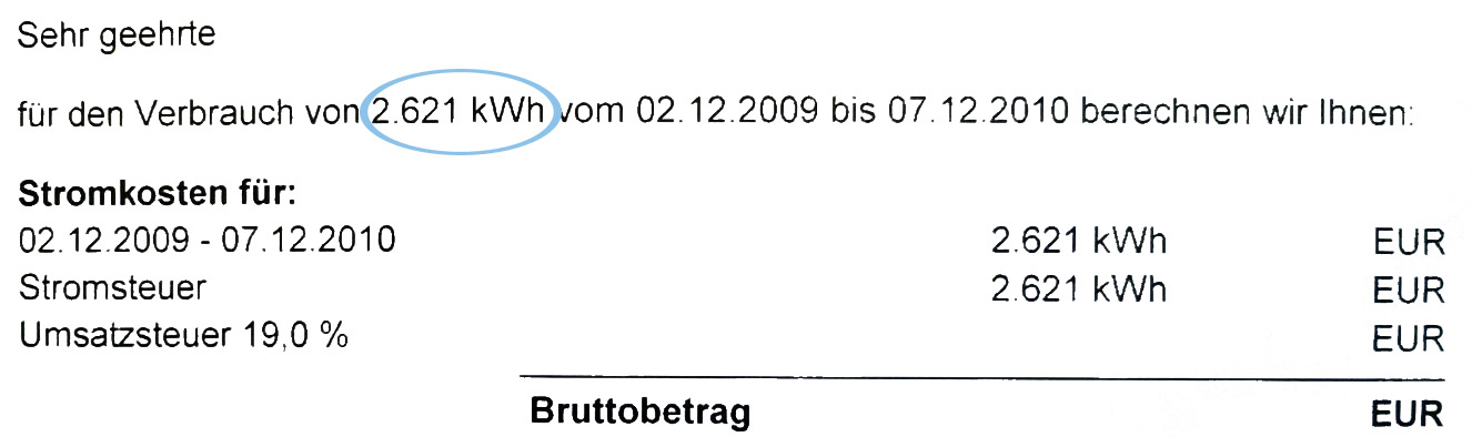 Jahresverbrauch auf Stromrechnung